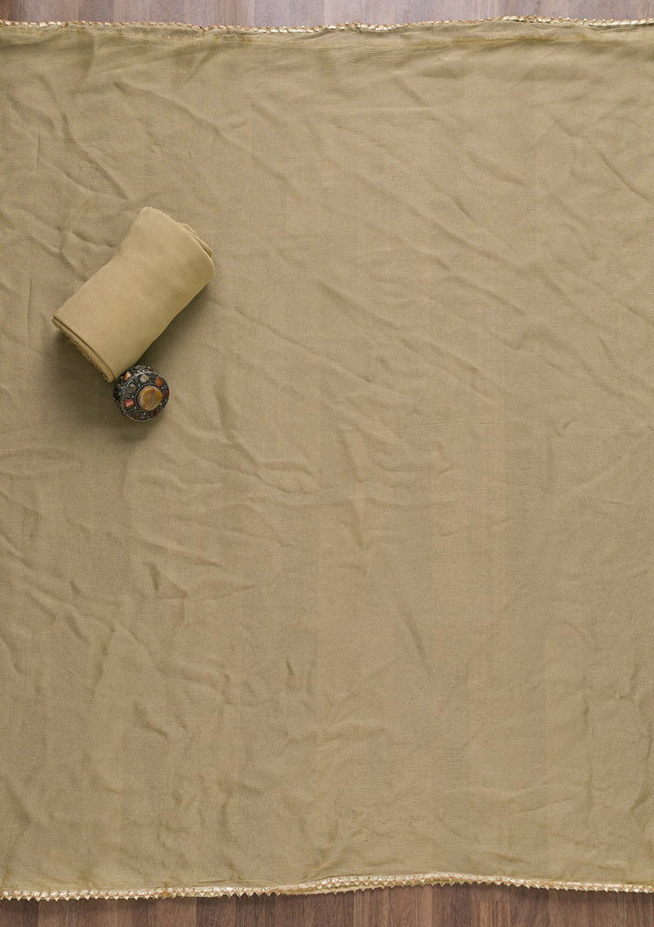 Gold Semi Crepe Stonework Unstitched Salwar Suit-koskii