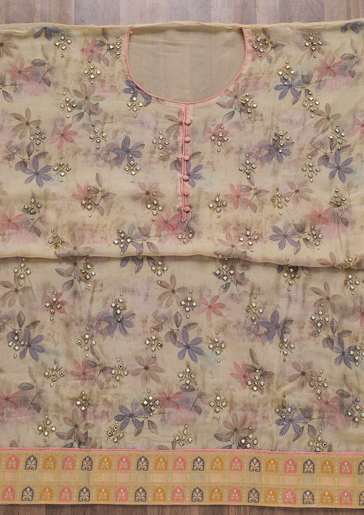 Gold Semi Crepe Stonework Unstitched Salwar Suit-koskii