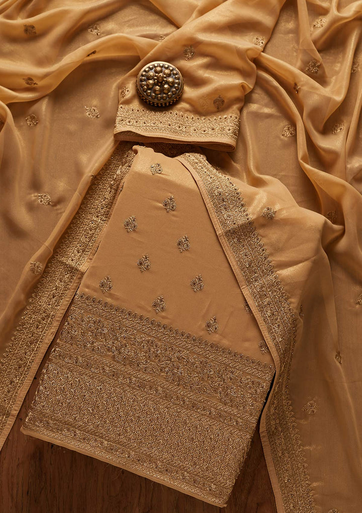 Gold Stonework Shimmer Designer Unstitched Salwar Suit - koskii