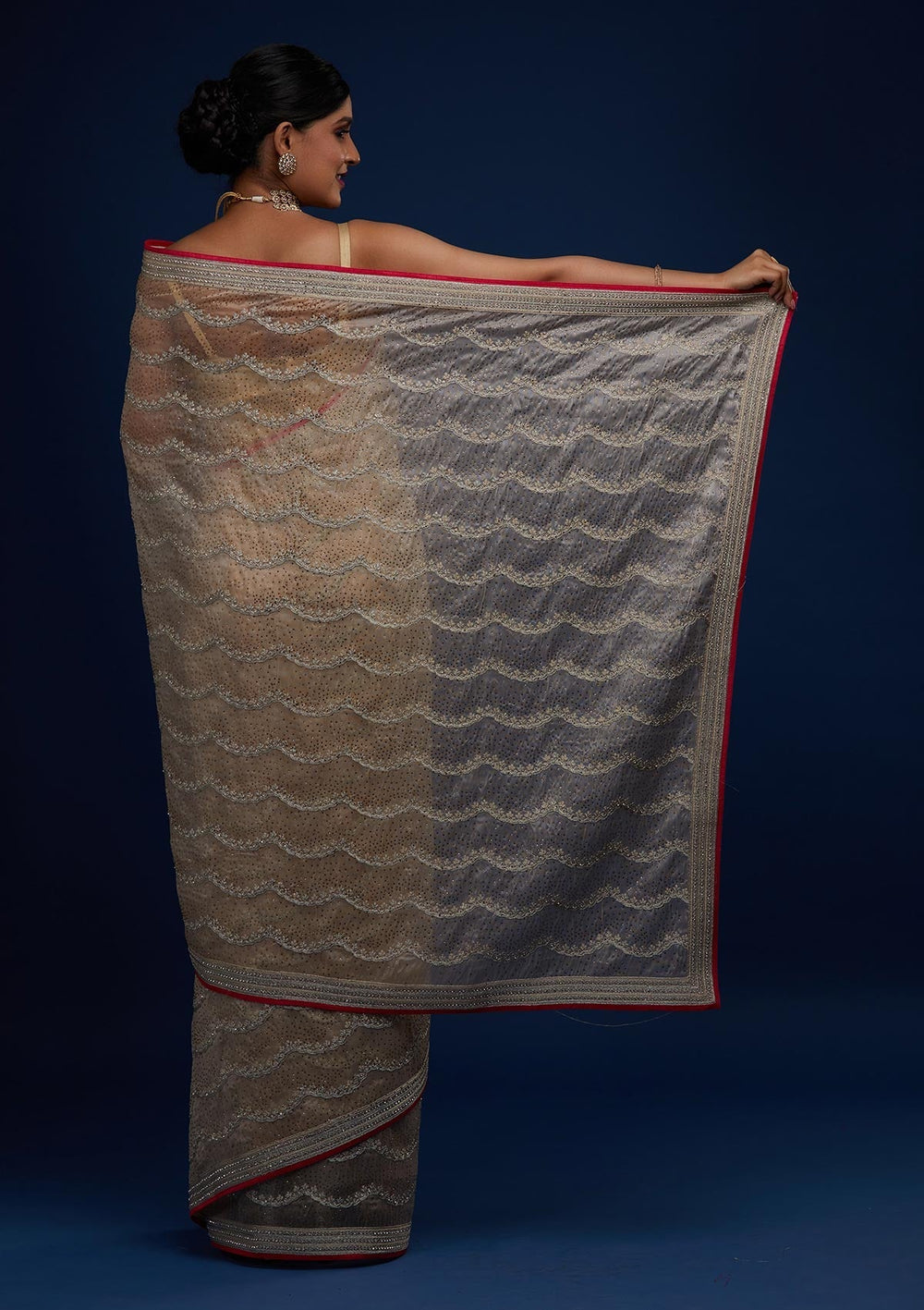 Gold Stonework Tissue Designer Saree - Koskii