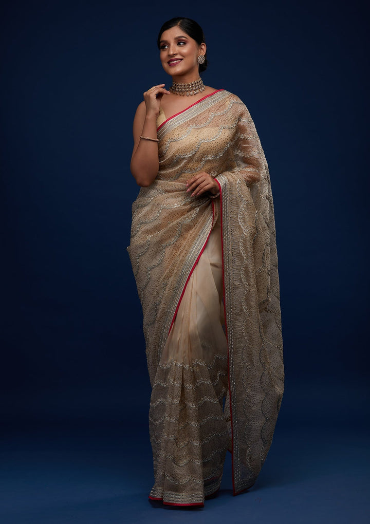 Gold Stonework Tissue Designer Saree - Koskii