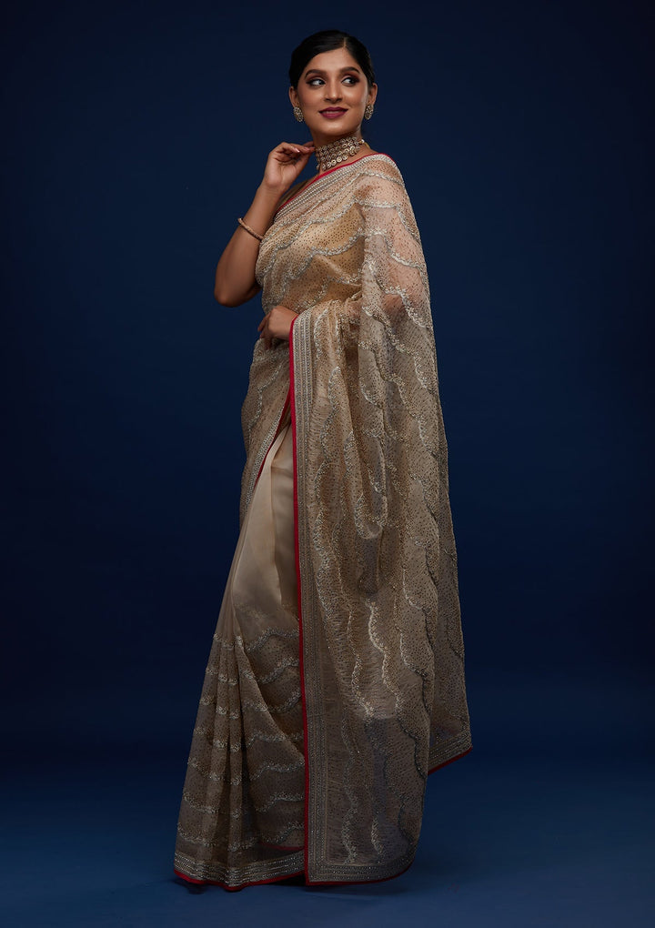 Gold Stonework Tissue Designer Saree - Koskii