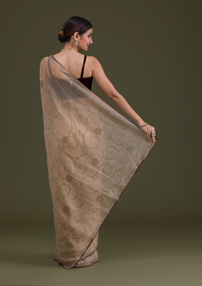 Gold Stonework Tissue Saree-Koskii