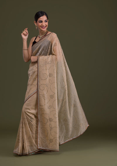 Gold Stonework Tissue Saree-Koskii