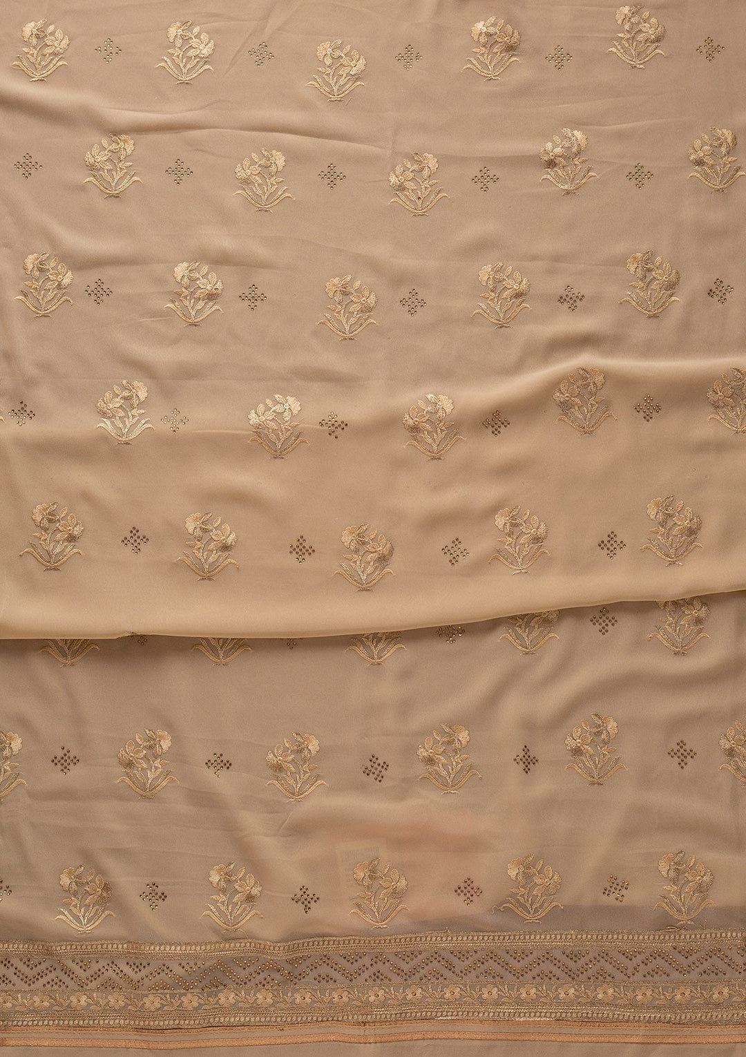 Gold Swarovski Georgette Designer Unstitched Salwar Suit - koskii