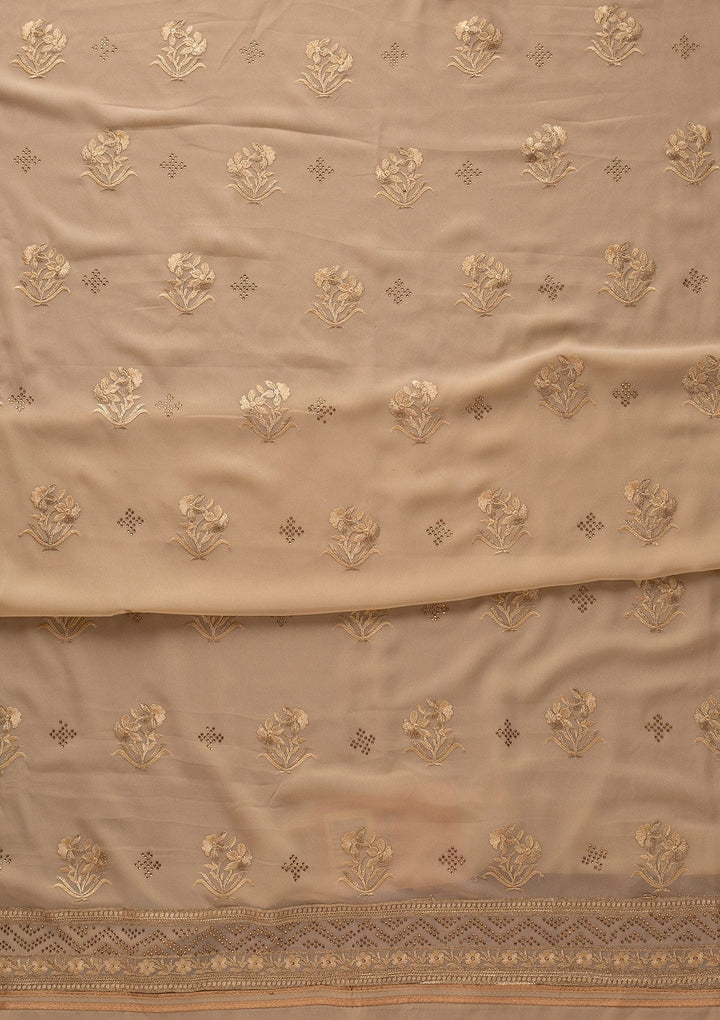 Gold Swarovski Georgette Designer Unstitched Salwar Suit - koskii