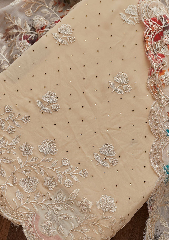 Gold Swarovski Georgette Designer Unstitched Salwar Suit - Koskii