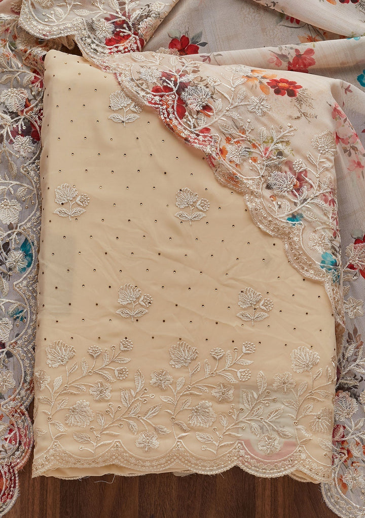 Gold Swarovski Georgette Designer Unstitched Salwar Suit - Koskii