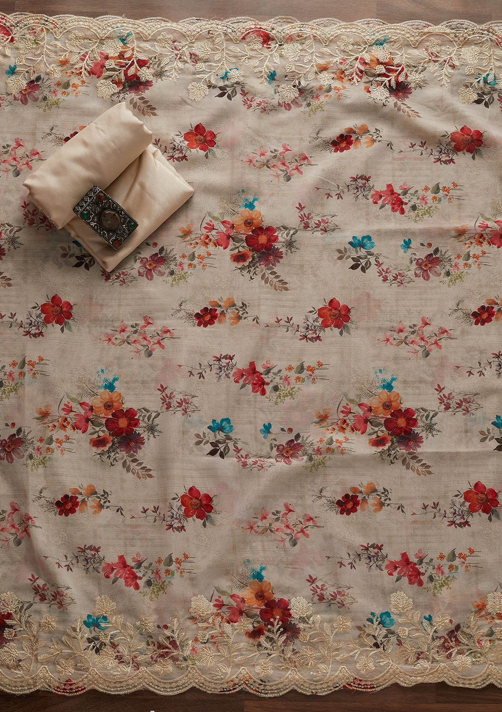 Gold Swarovski Georgette Designer Unstitched Salwar Suit - Koskii