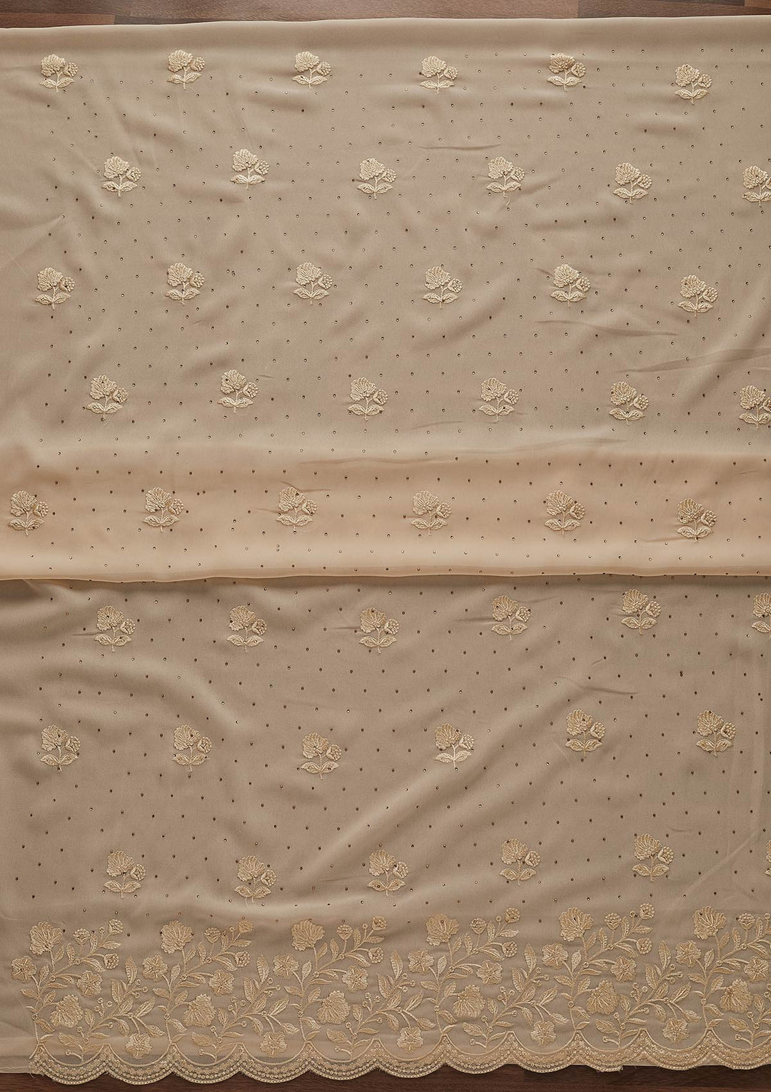 Gold Swarovski Georgette Designer Unstitched Salwar Suit - Koskii