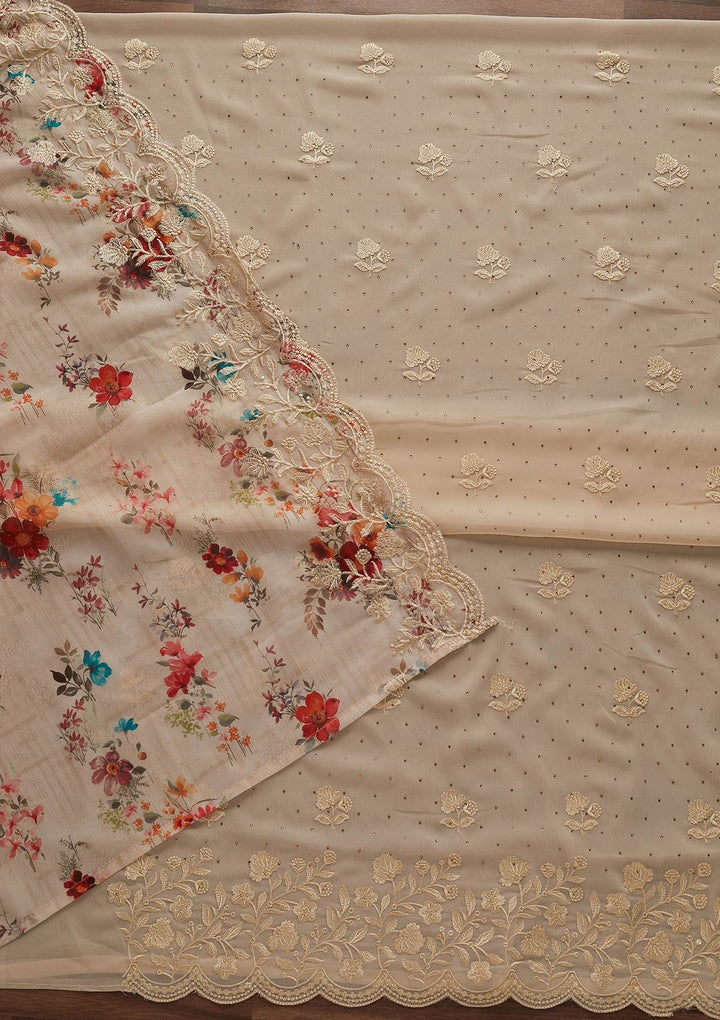 Gold Swarovski Georgette Designer Unstitched Salwar Suit - Koskii