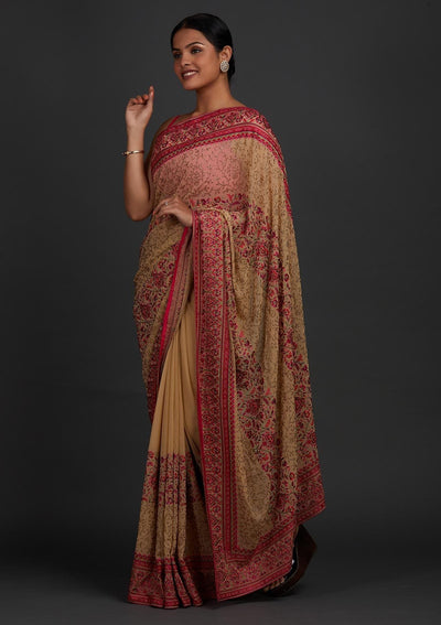 Gold Swarovski Georgette Designer Saree - Koskii