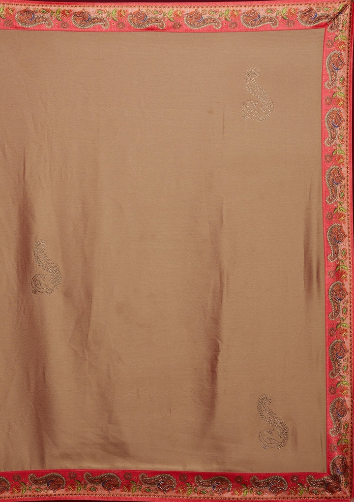 Gold Swarovski Semi Crepe Designer Saree - koskii