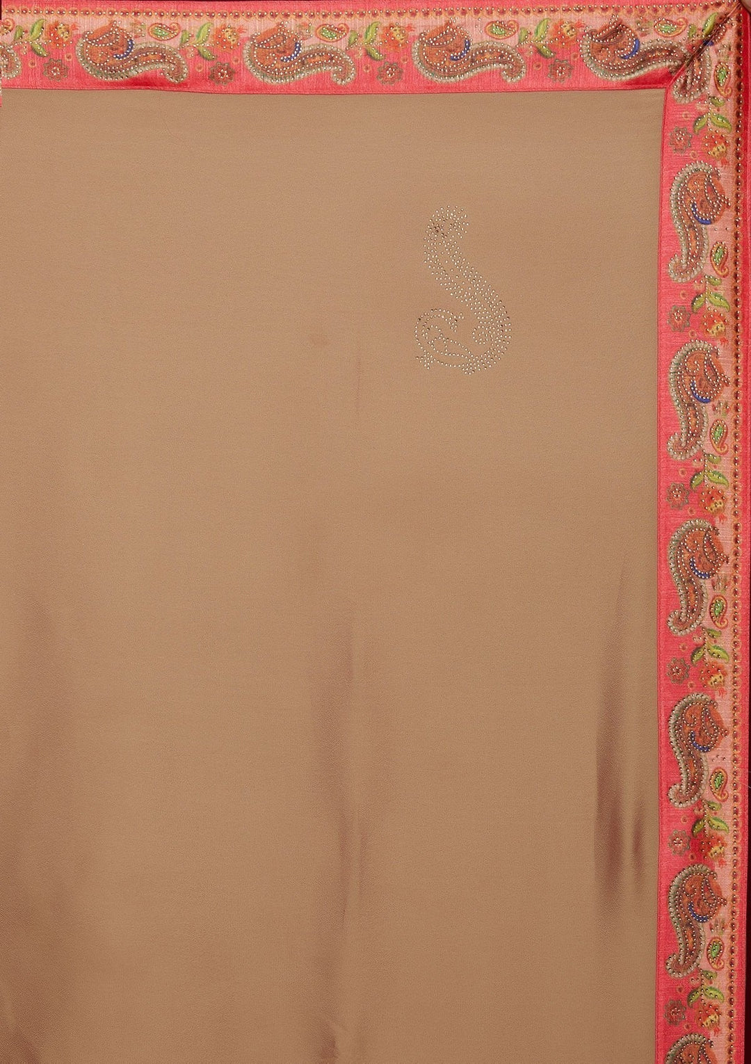 Gold Swarovski Semi Crepe Designer Saree - koskii