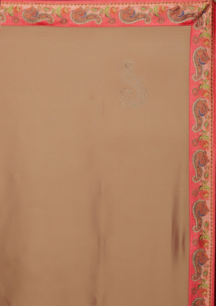 Gold Swarovski Semi Crepe Designer Saree - koskii