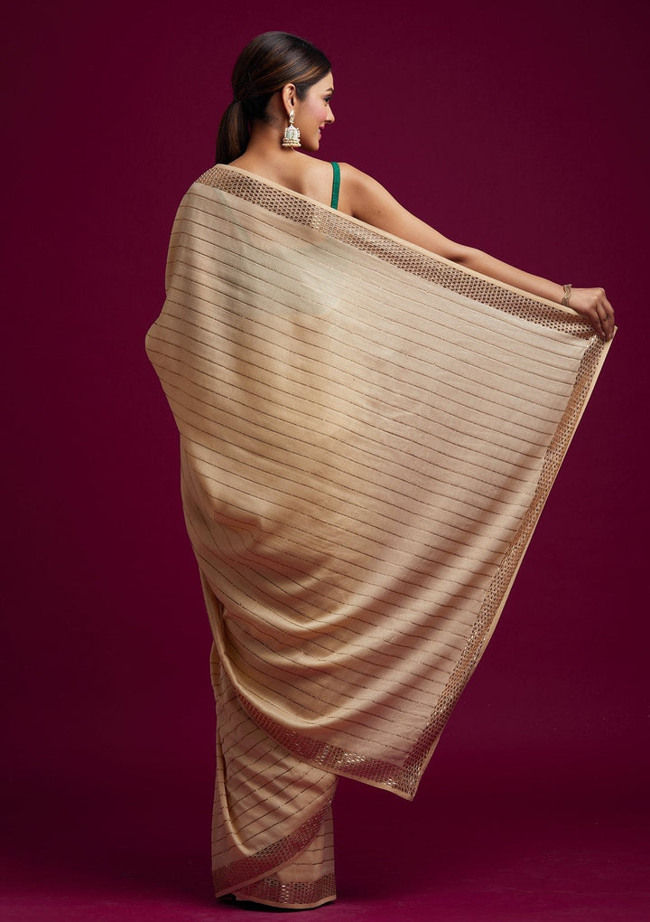 Gold Swarovski Shimmer Designer Saree - koskii