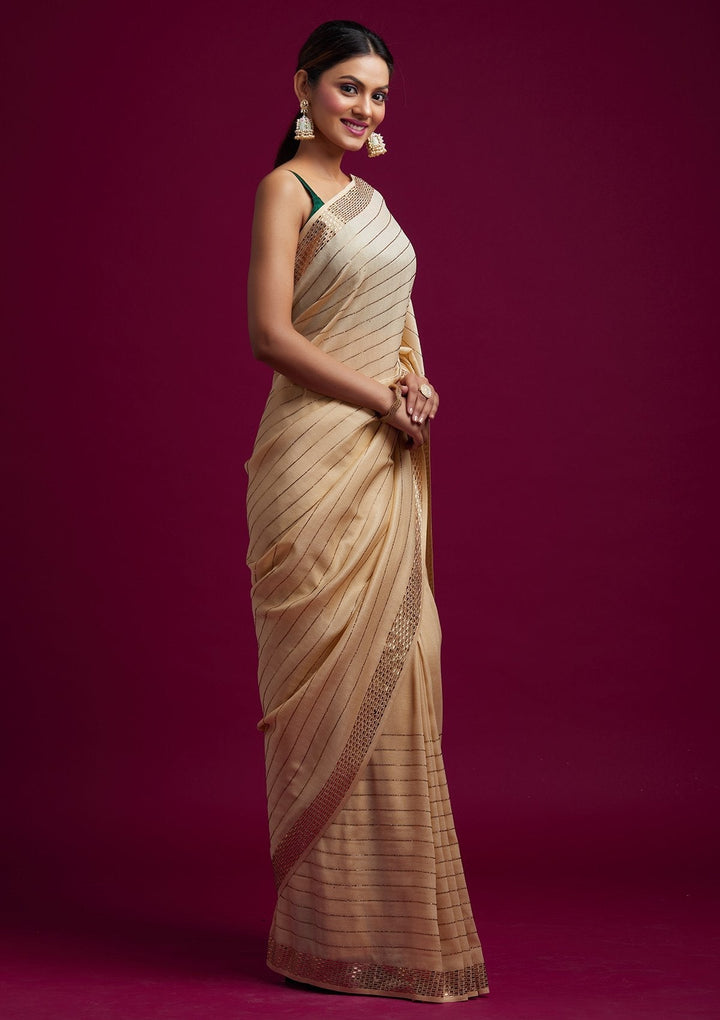 Gold Swarovski Shimmer Designer Saree - koskii