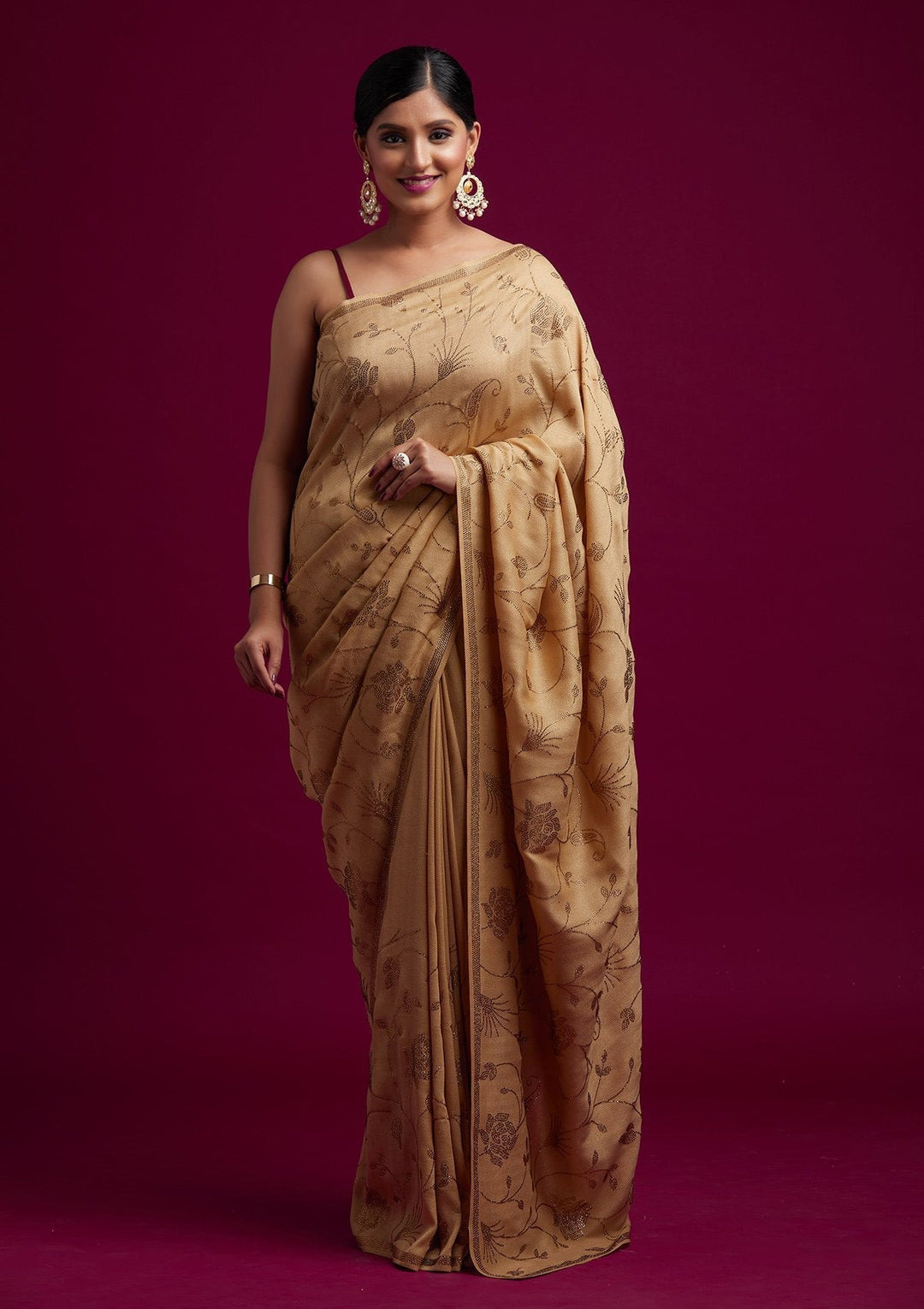 Gold Swarovski Shimmer Designer Saree - koskii