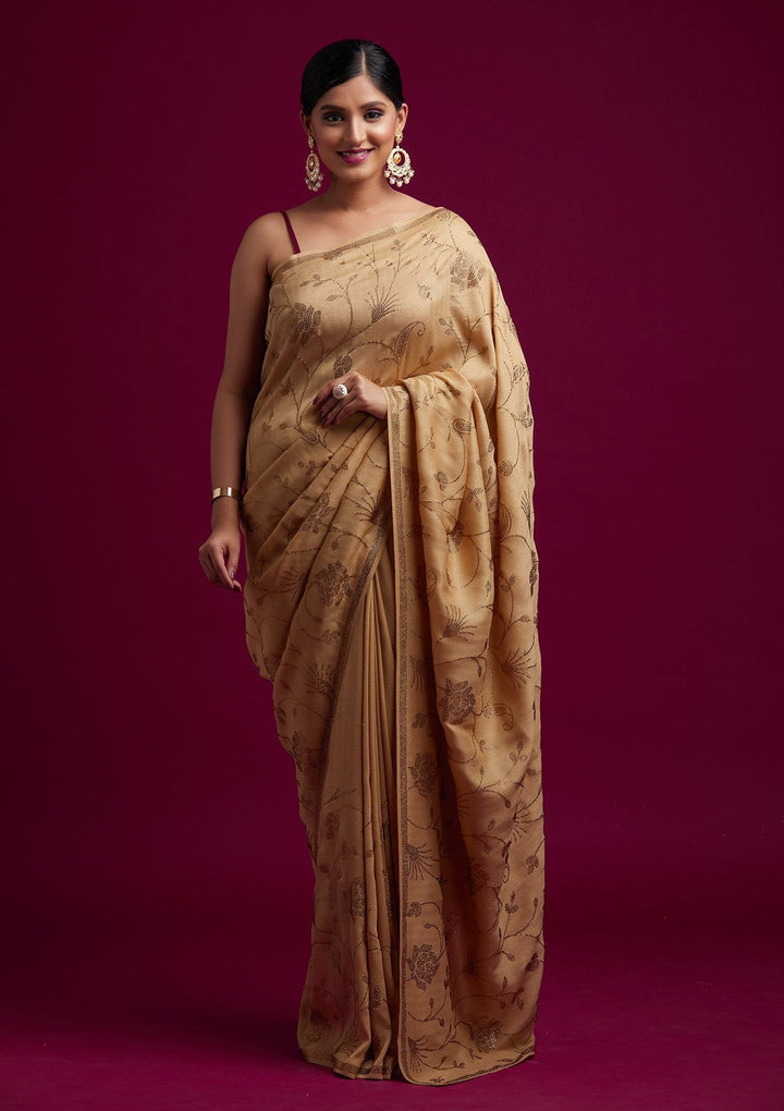Gold Swarovski Shimmer Designer Saree - koskii