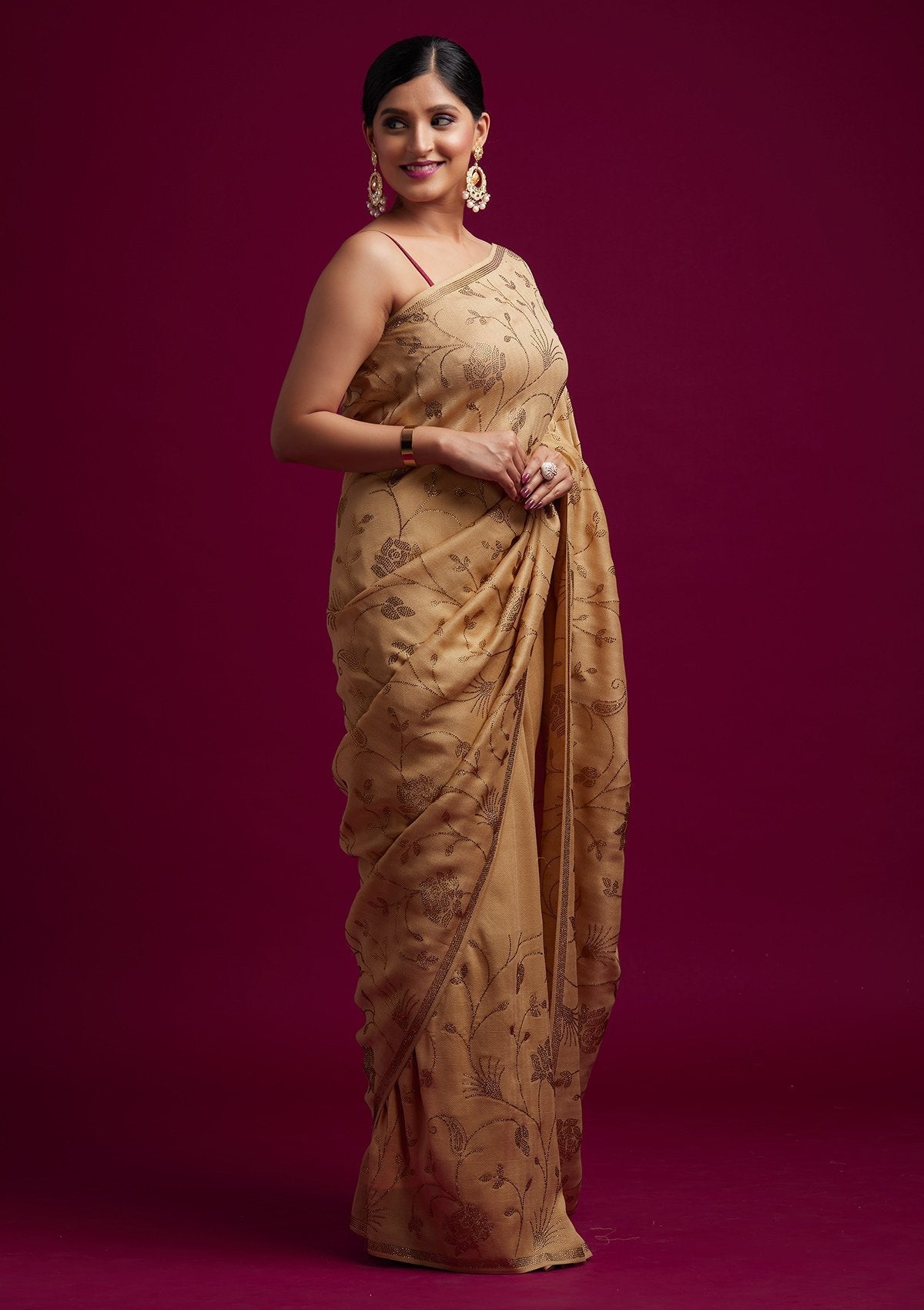 Gold Swarovski Shimmer Designer Saree - koskii