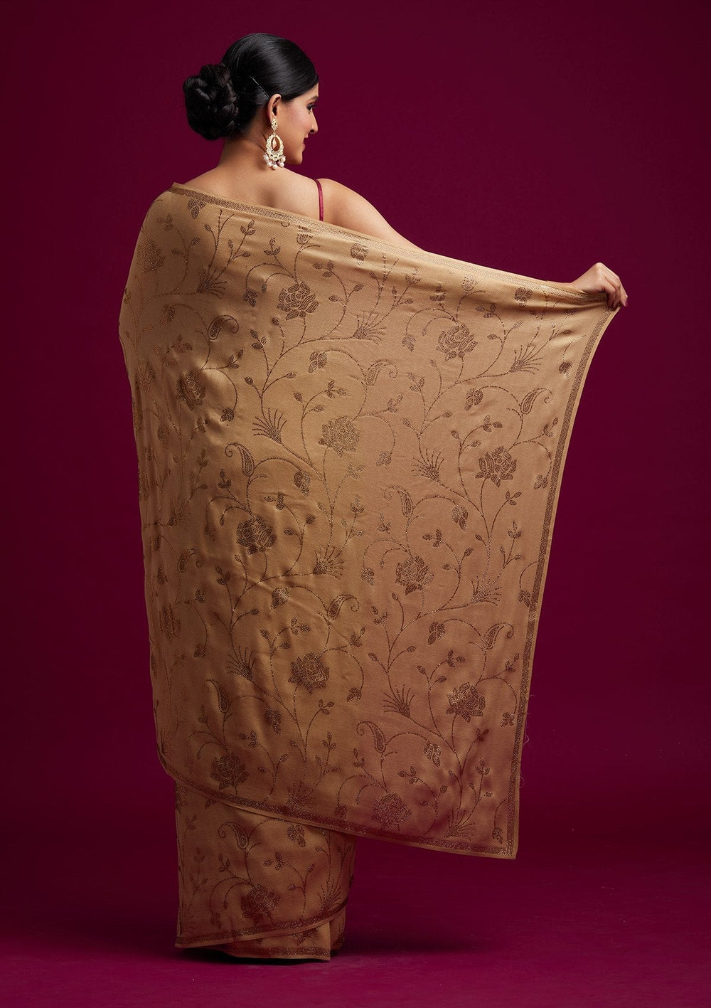 Gold Swarovski Shimmer Designer Saree - koskii