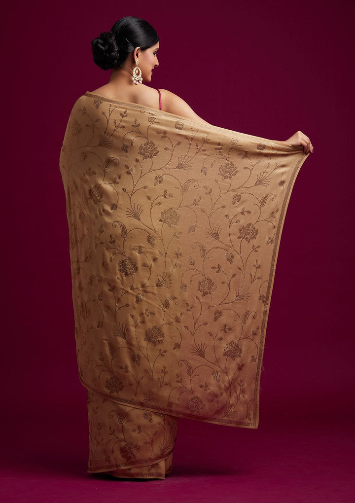 Gold Swarovski Shimmer Designer Saree - koskii