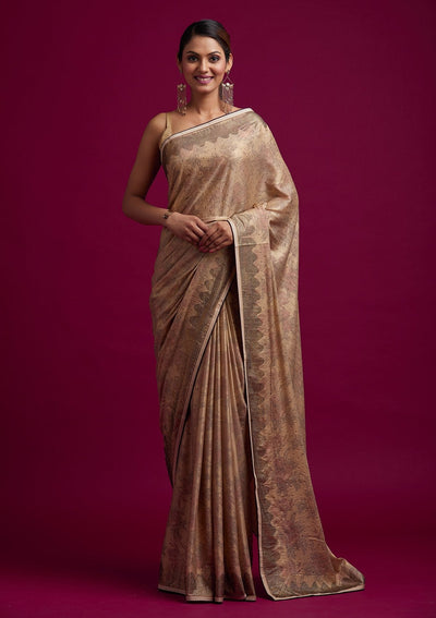 Gold Swarovski Shimmer Designer Saree - koskii