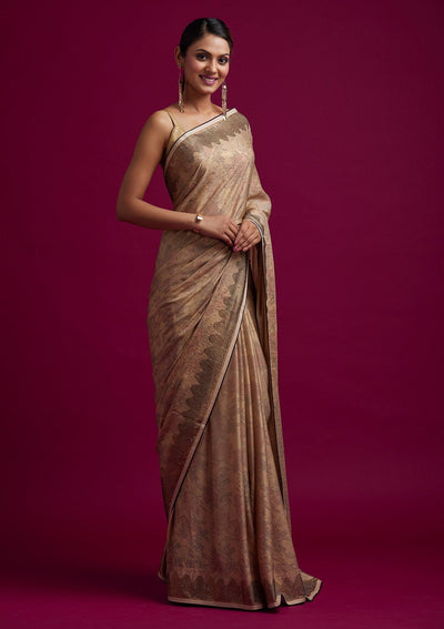 Gold Swarovski Shimmer Designer Saree - koskii