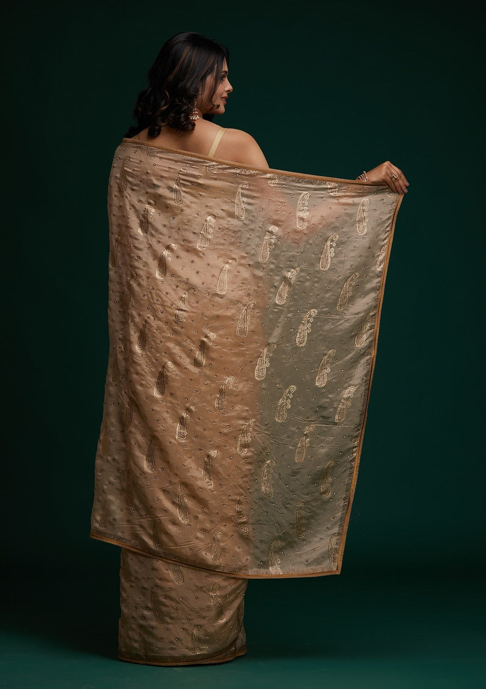 Gold Swarovski Shimmer Saree - Koskii