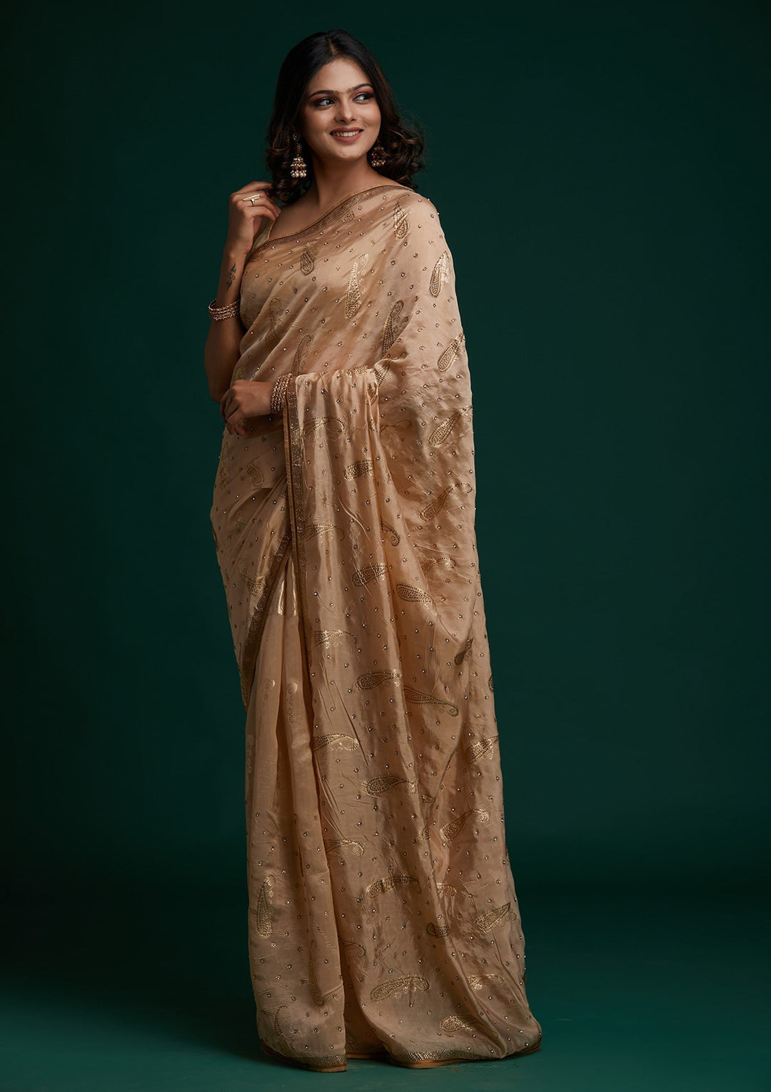 Gold Swarovski Shimmer Saree - Koskii