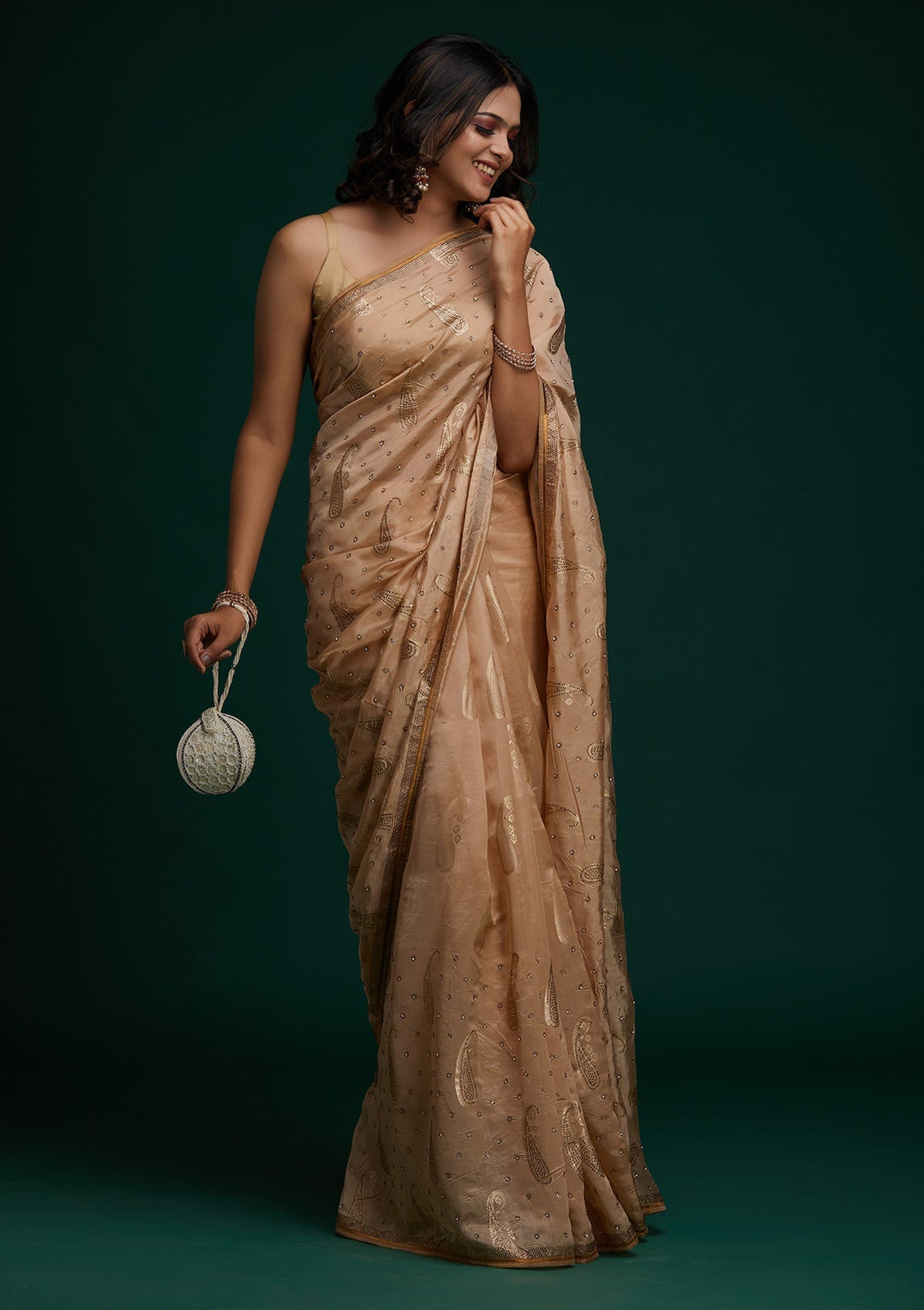 Gold Swarovski Shimmer Saree - Koskii