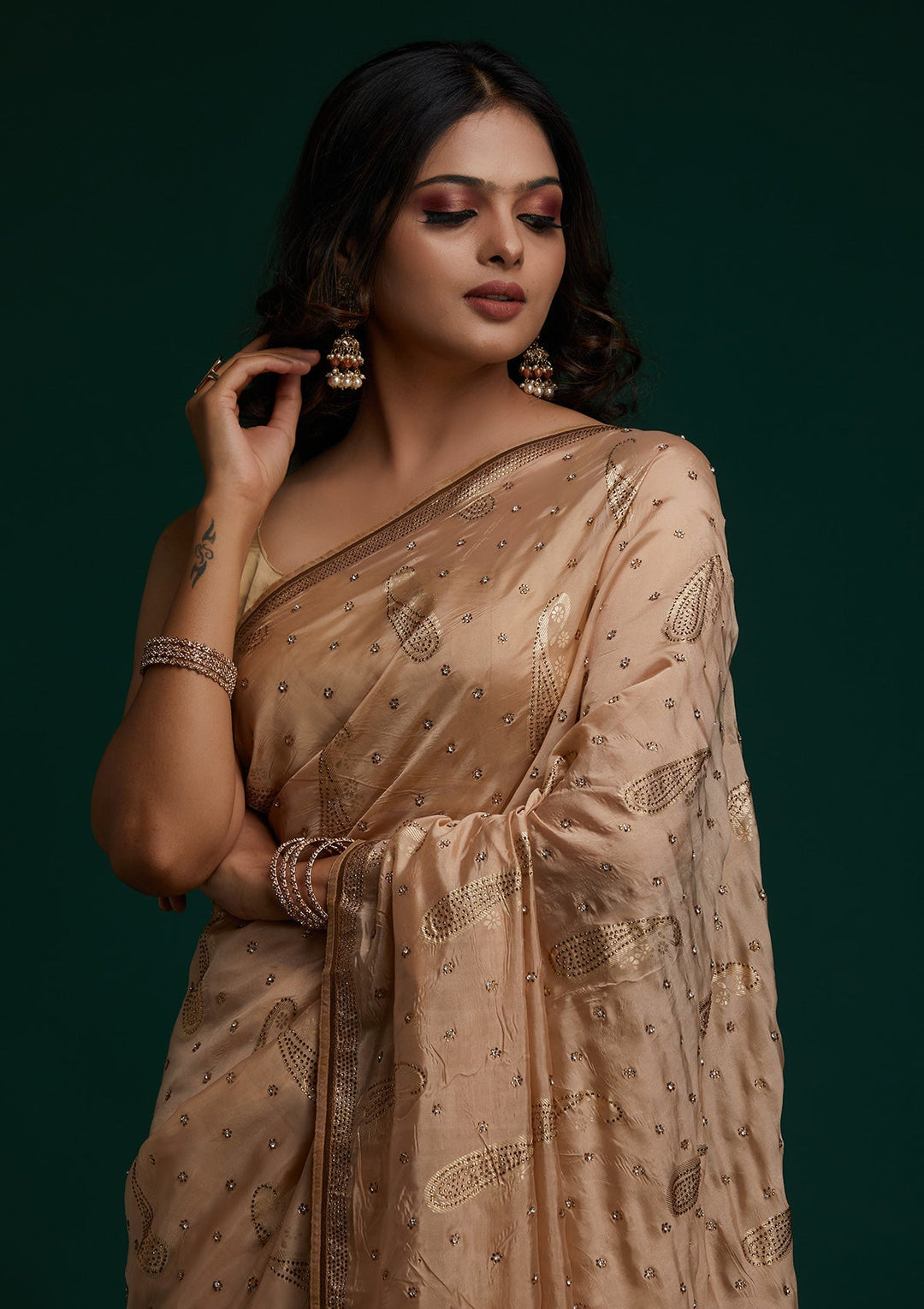 Gold Swarovski Shimmer Saree - Koskii