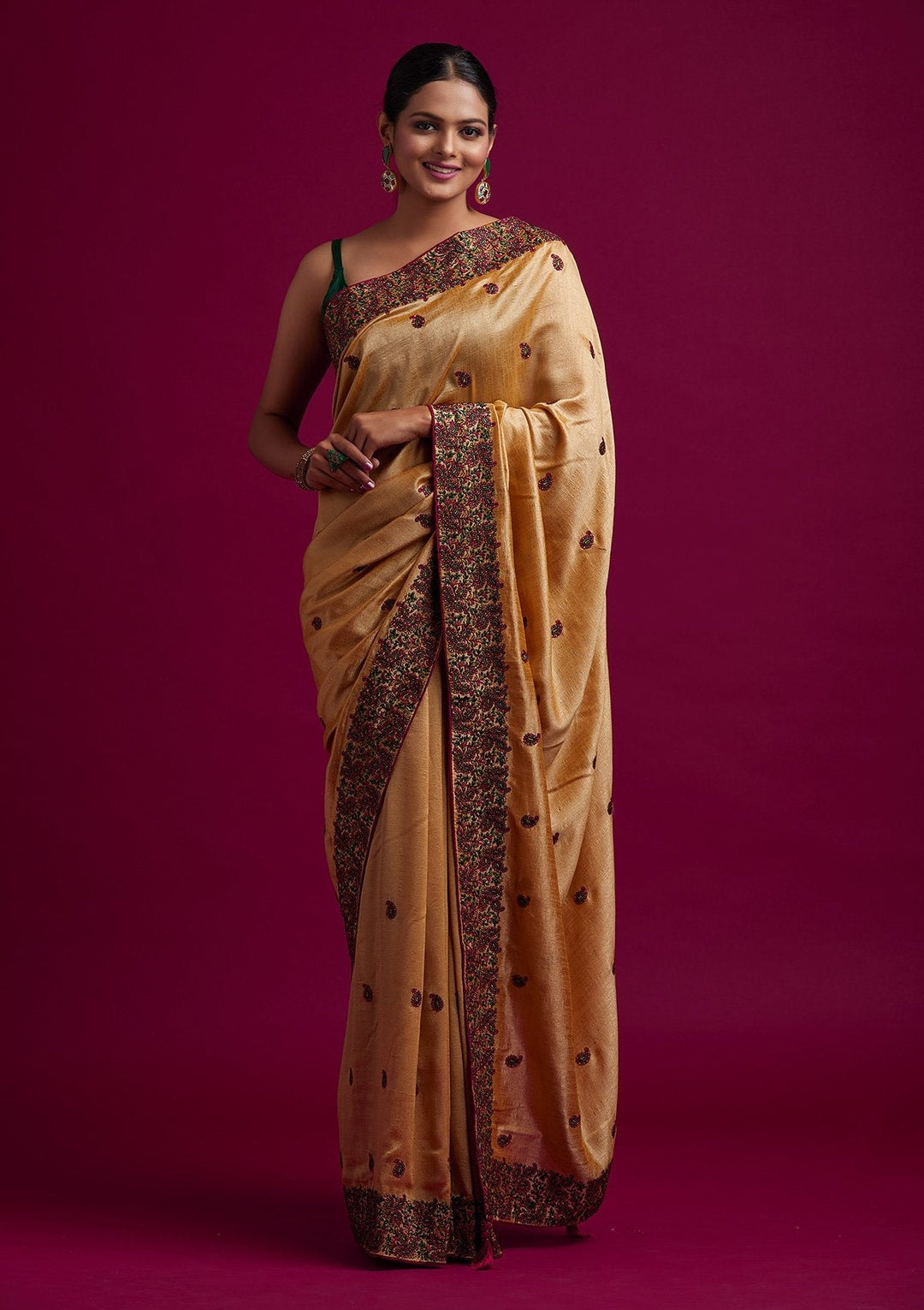 Gold Threadwork Art Silk Designer Saree - koskii