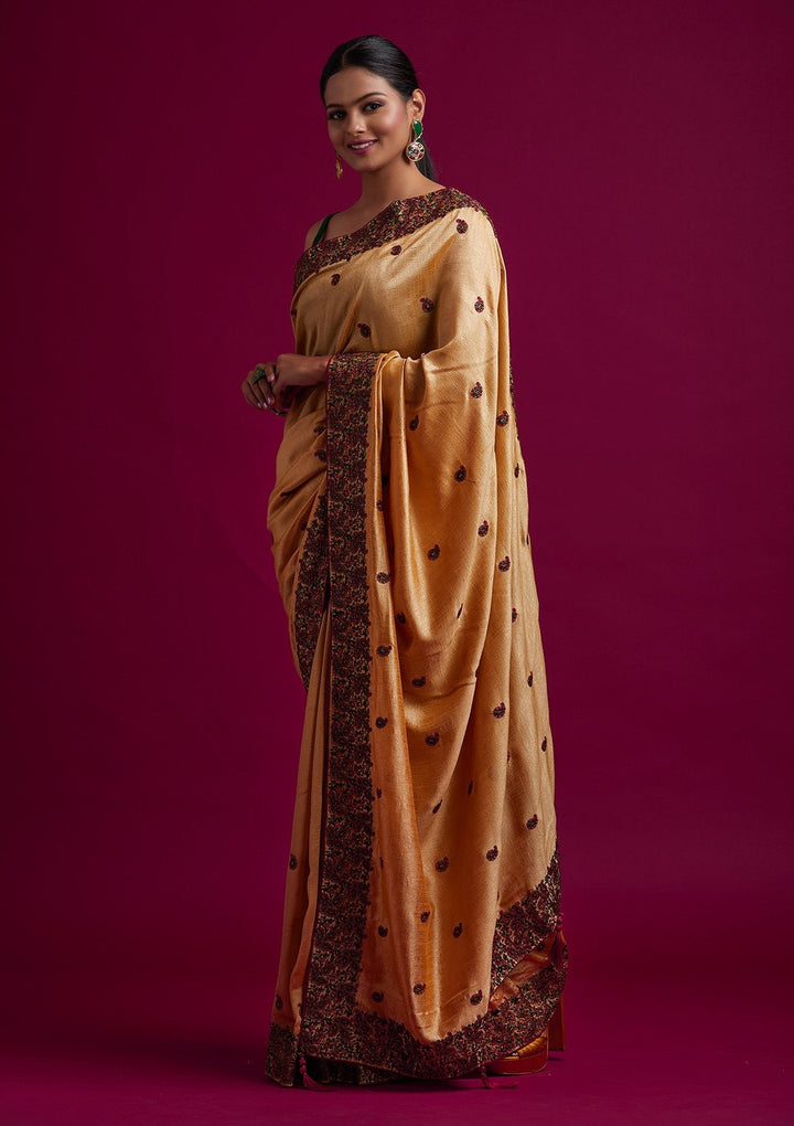 Gold Threadwork Art Silk Designer Saree - koskii