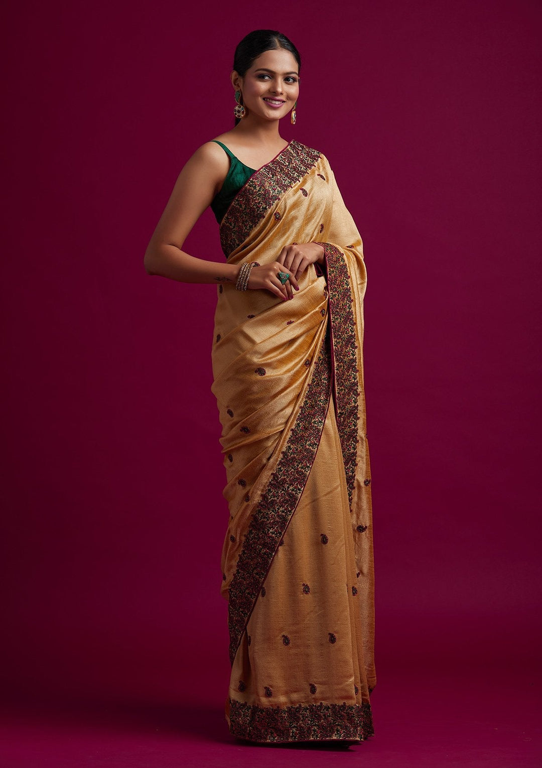 Gold Threadwork Art Silk Designer Saree - koskii