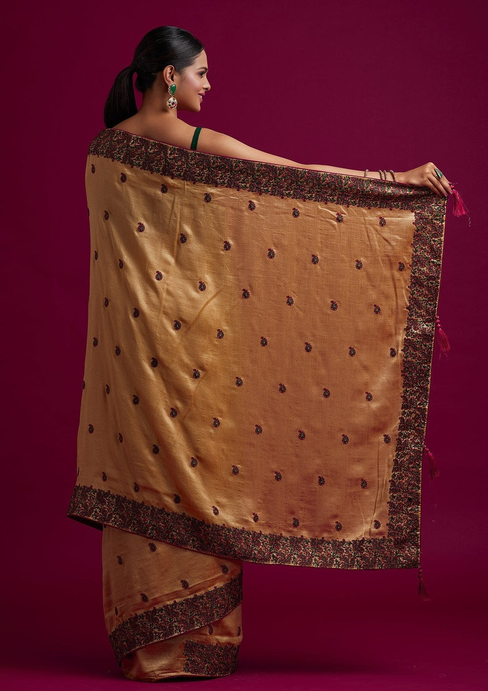 Gold Threadwork Art Silk Designer Saree - koskii