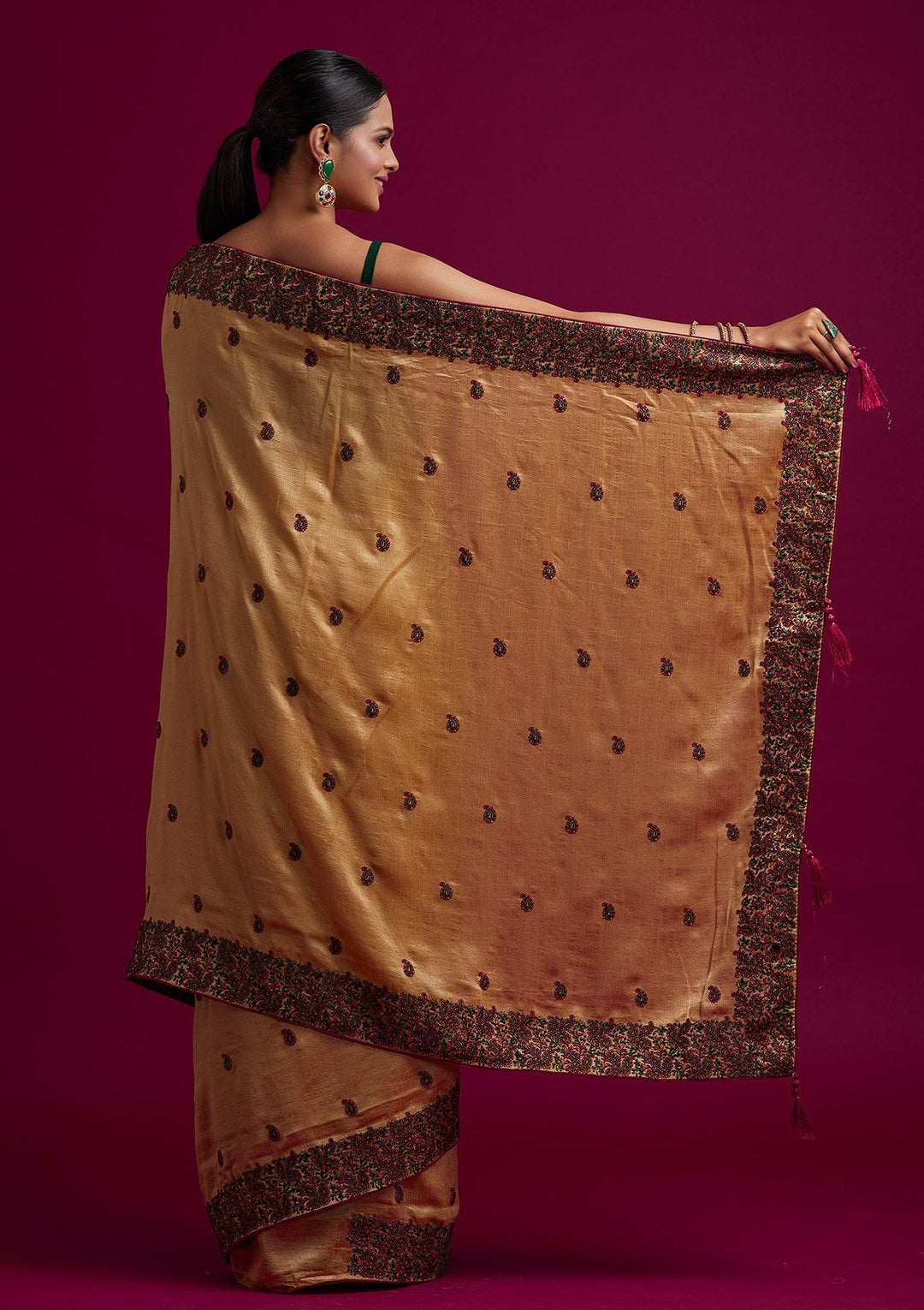 Gold Threadwork Art Silk Designer Saree - koskii