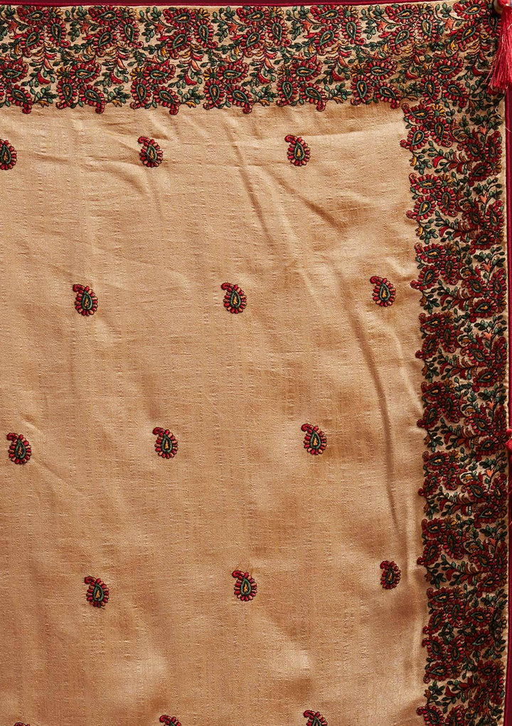 Gold Threadwork Art Silk Designer Saree - koskii