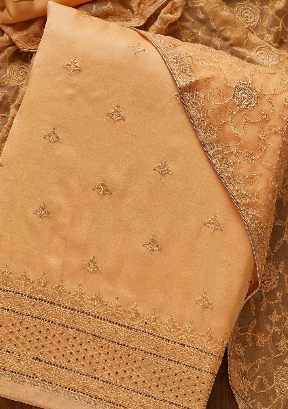 Gold Threadwork Chanderi Designer Unstitched Salwar Suit - koskii