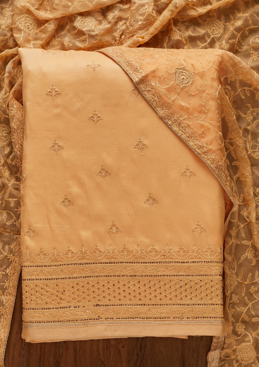 Gold Threadwork Chanderi Designer Unstitched Salwar Suit - koskii