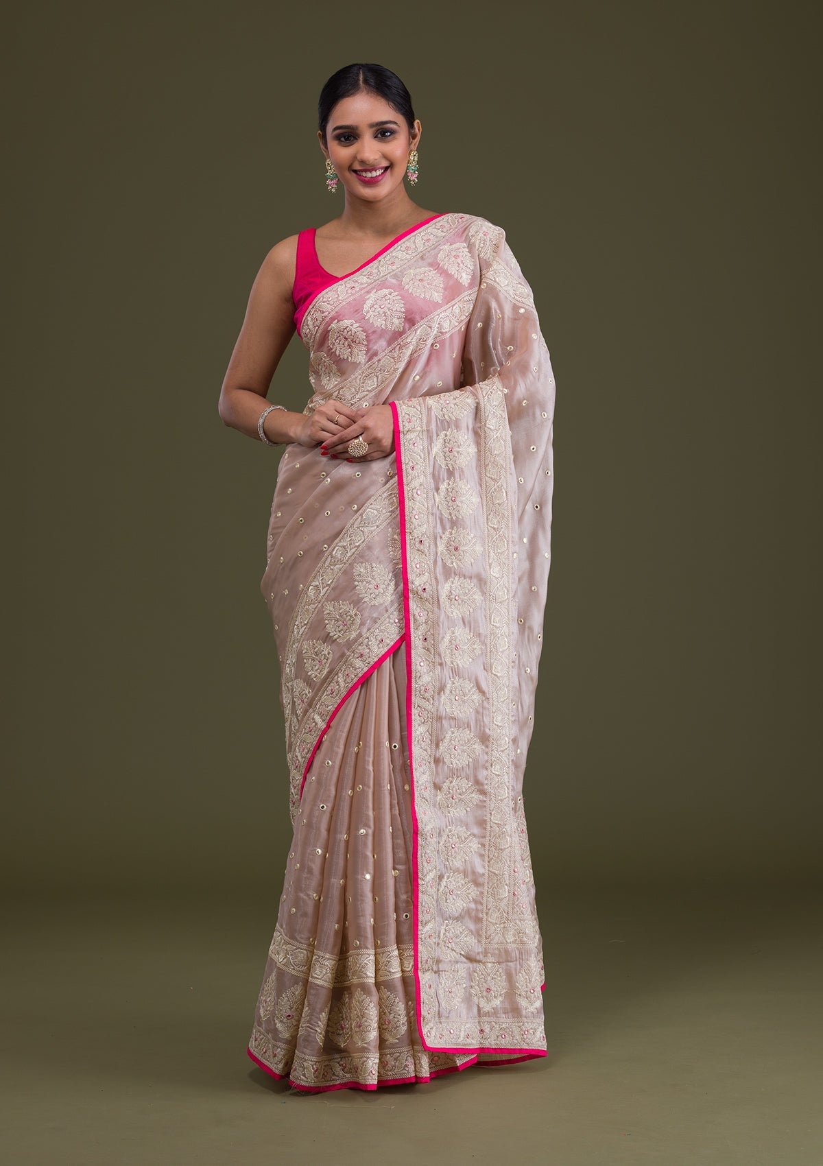 Gold Threadwork Organza Saree-Koskii