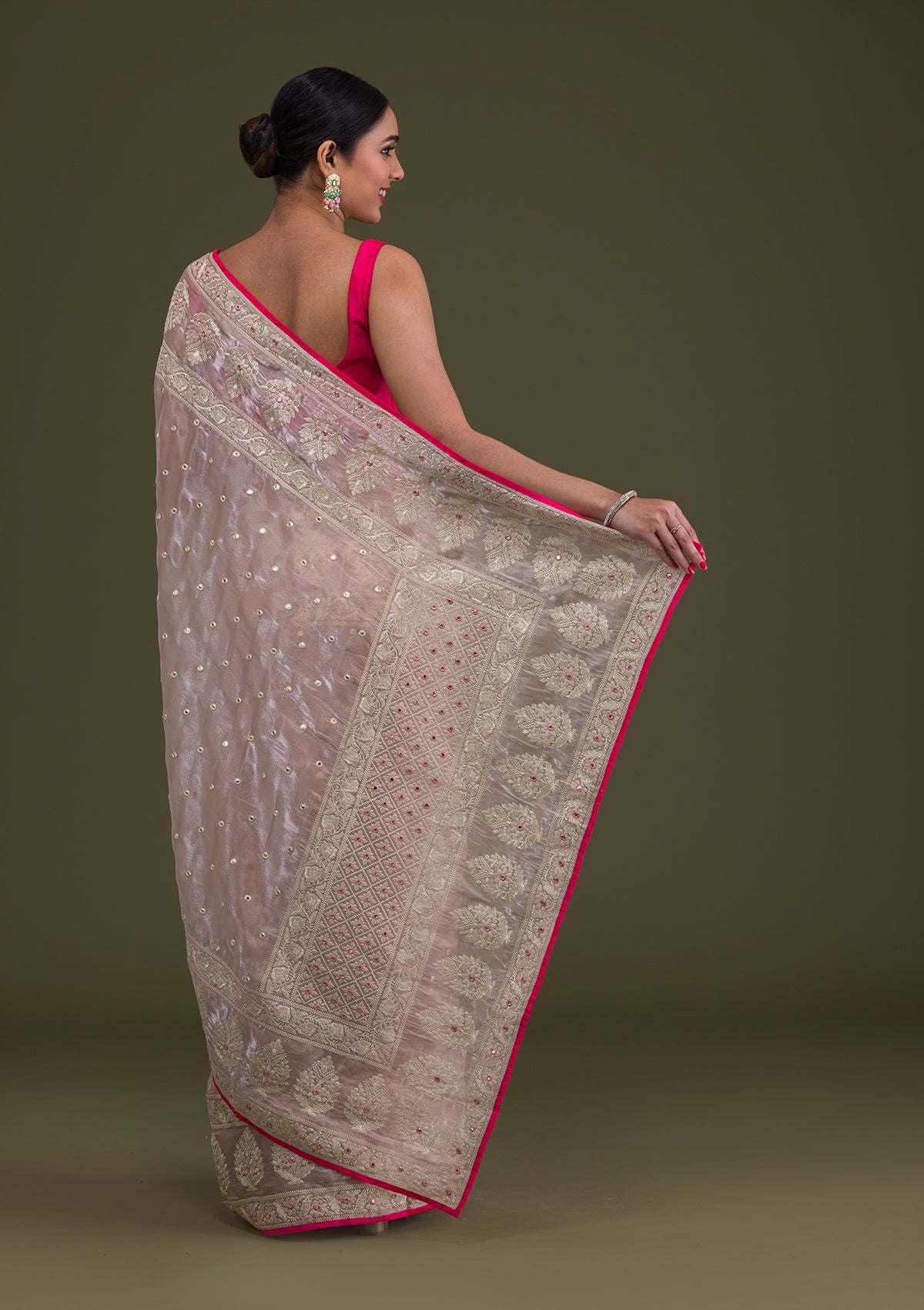 Gold Threadwork Organza Saree-Koskii