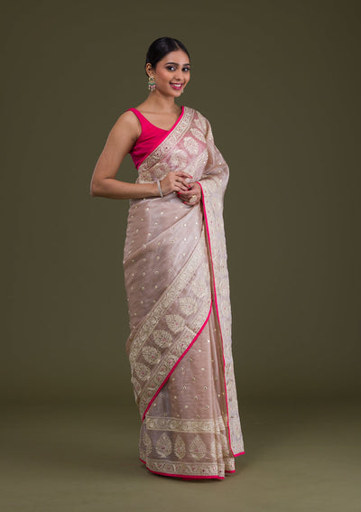 Gold Threadwork Organza Saree-Koskii