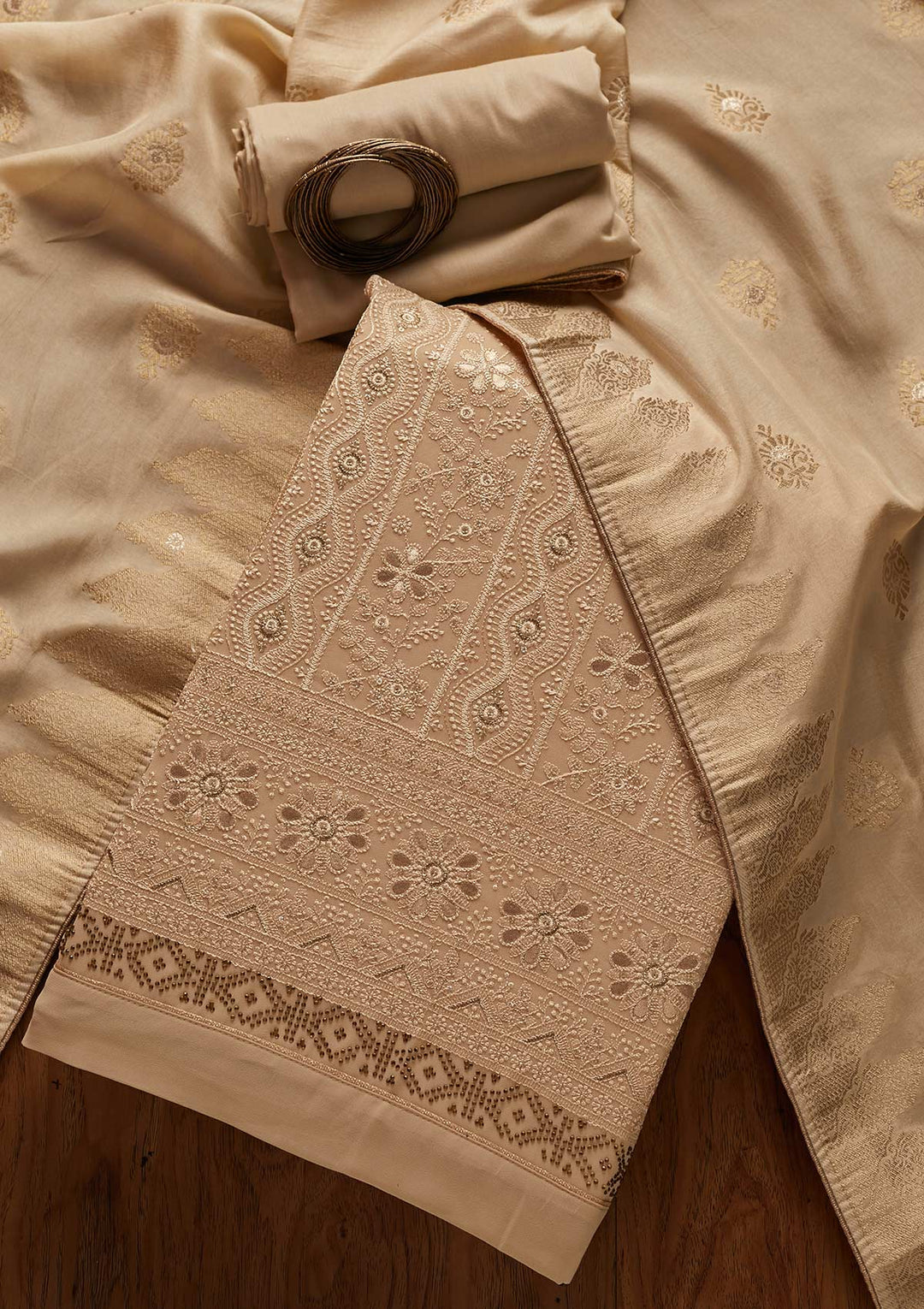 Gold Threadwork Georgette Designer Semi-Stitched Salwar Suit - koskii
