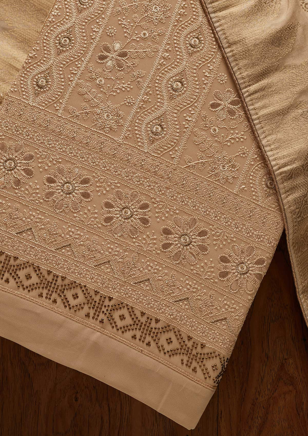 Gold Threadwork Georgette Designer Semi-Stitched Salwar Suit - koskii