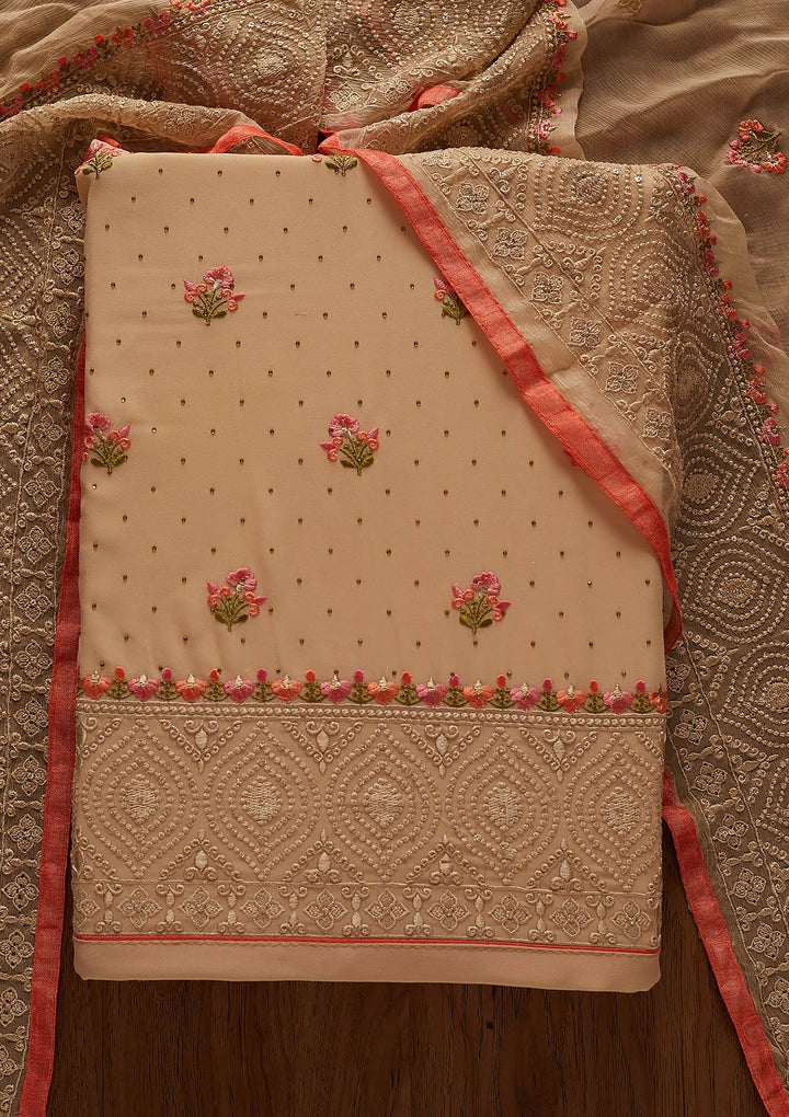 Gold Threadwork Georgette Designer Unstitched Salwar Suit - koskii