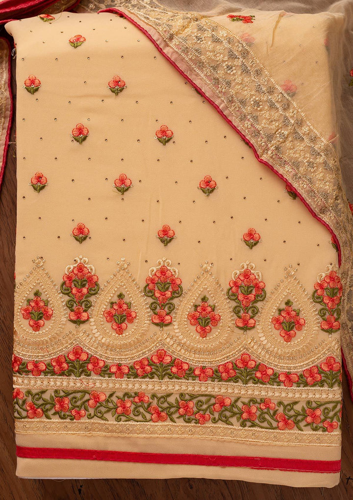 Gold Threadwork Georgette Designer Unstitched Salwar Suit - koskii