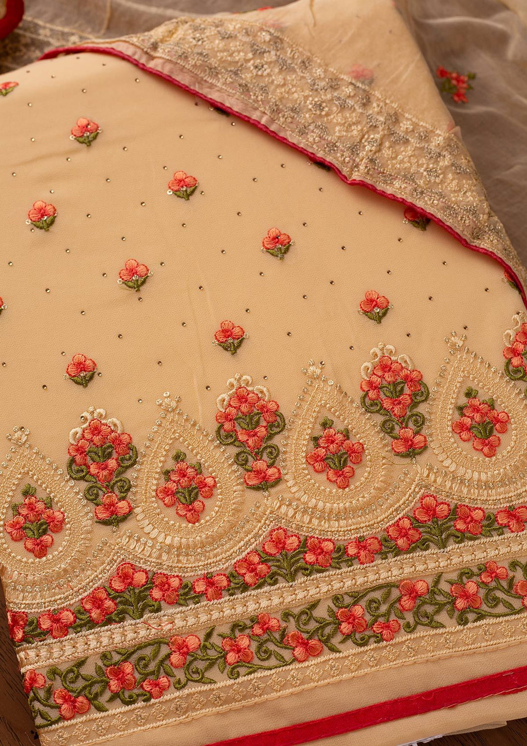 Gold Threadwork Georgette Designer Unstitched Salwar Suit - koskii
