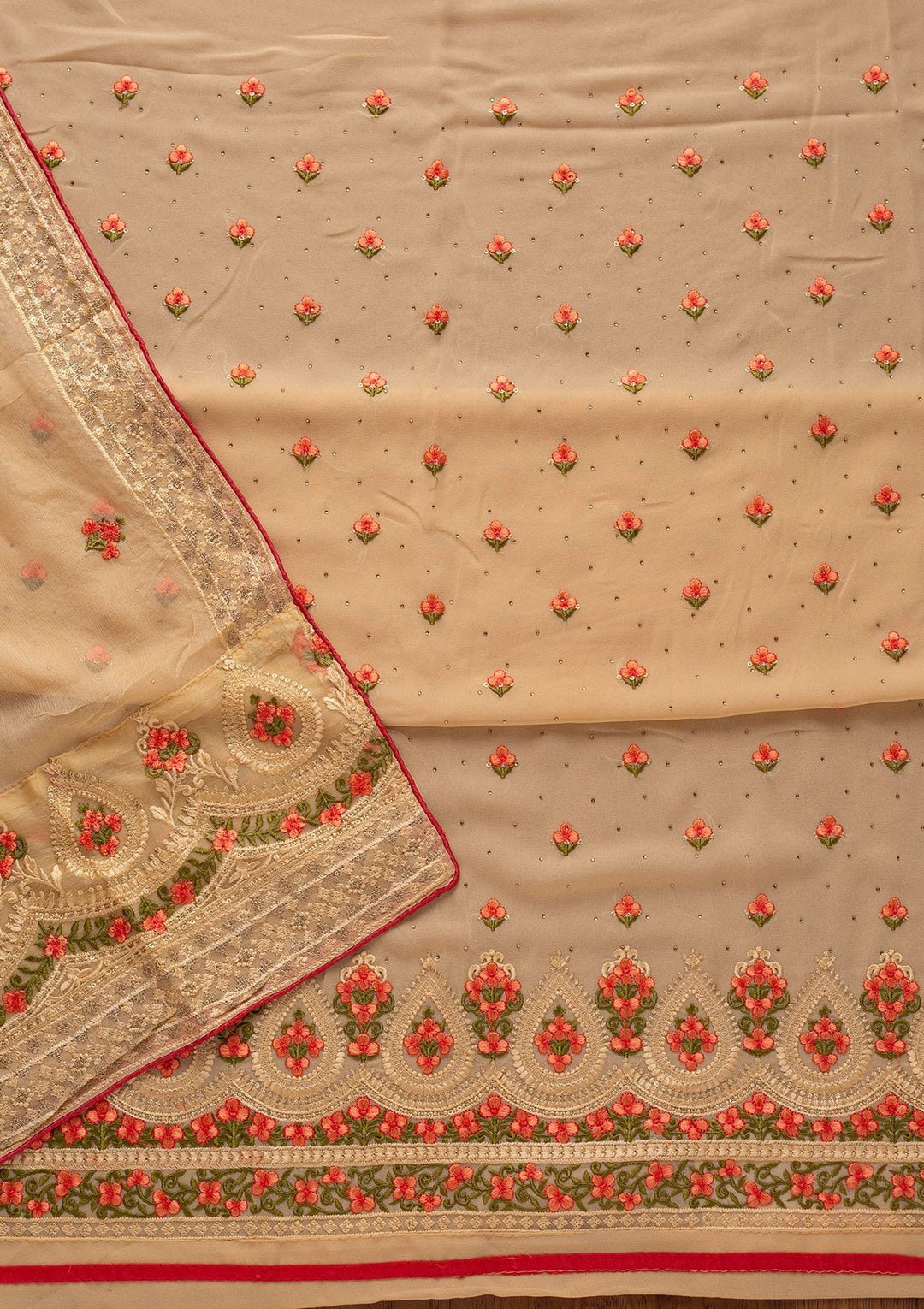 Gold Threadwork Georgette Designer Unstitched Salwar Suit - koskii