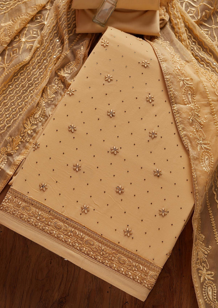 Gold Threadwork Georgette Designer Unstitched Salwar Suit - koskii